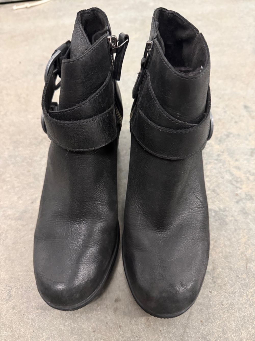Sorel Black Leather Buckle Strap Ankle Booties